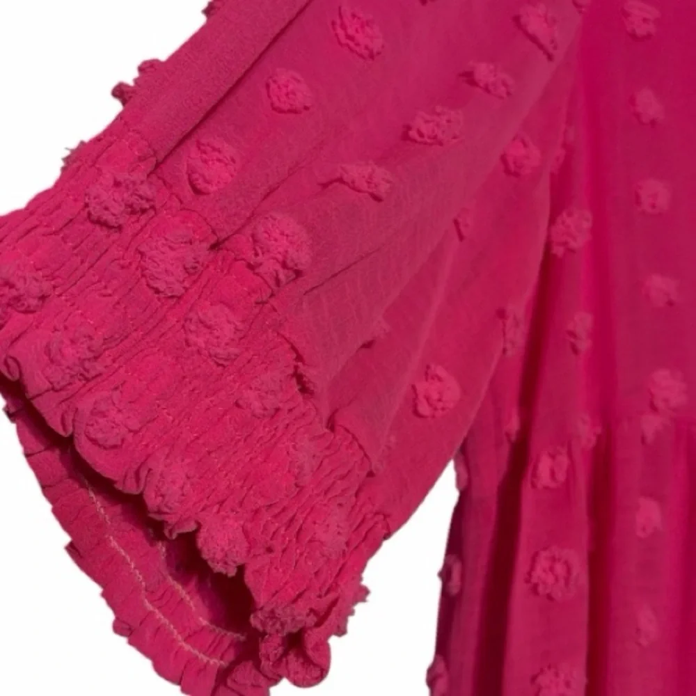 NEW Jodifl Bubblegum Pink Swiss Dot Tiered Babydoll Dress -Boho - Picture 4 of 6